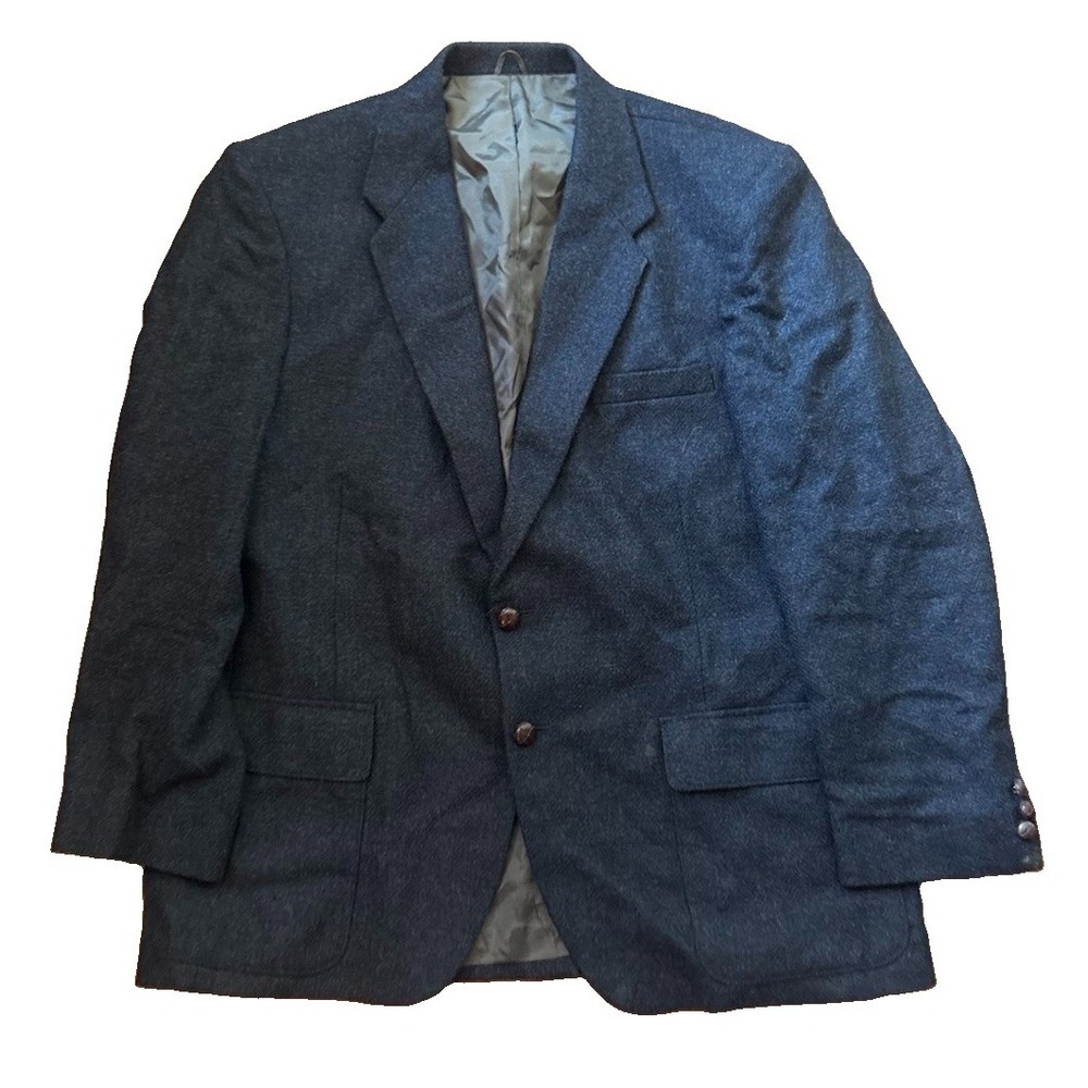 Farah Westernwear Men 44R Blue 100% Wool Herringbone Tweed Western Blazer Jacket
